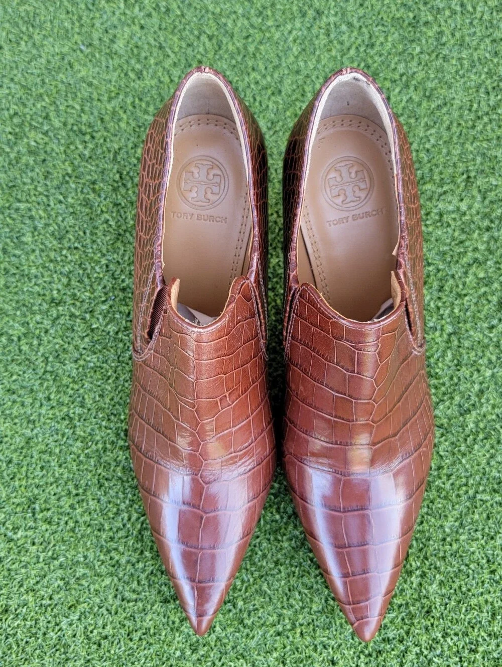 Women's Tory Burch Brown Croc-Embossed Pointed Toe Slip-On Heels ~ US Size 7M